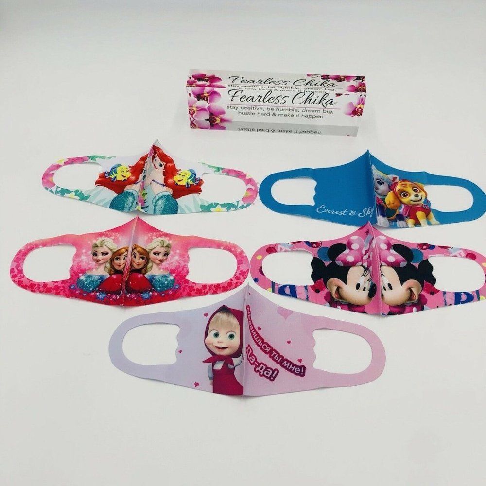 Brand‎ New Assorted Girls Face Mask Reusable 5 In Pack  Ariel/ Paw Patrol/Frozen